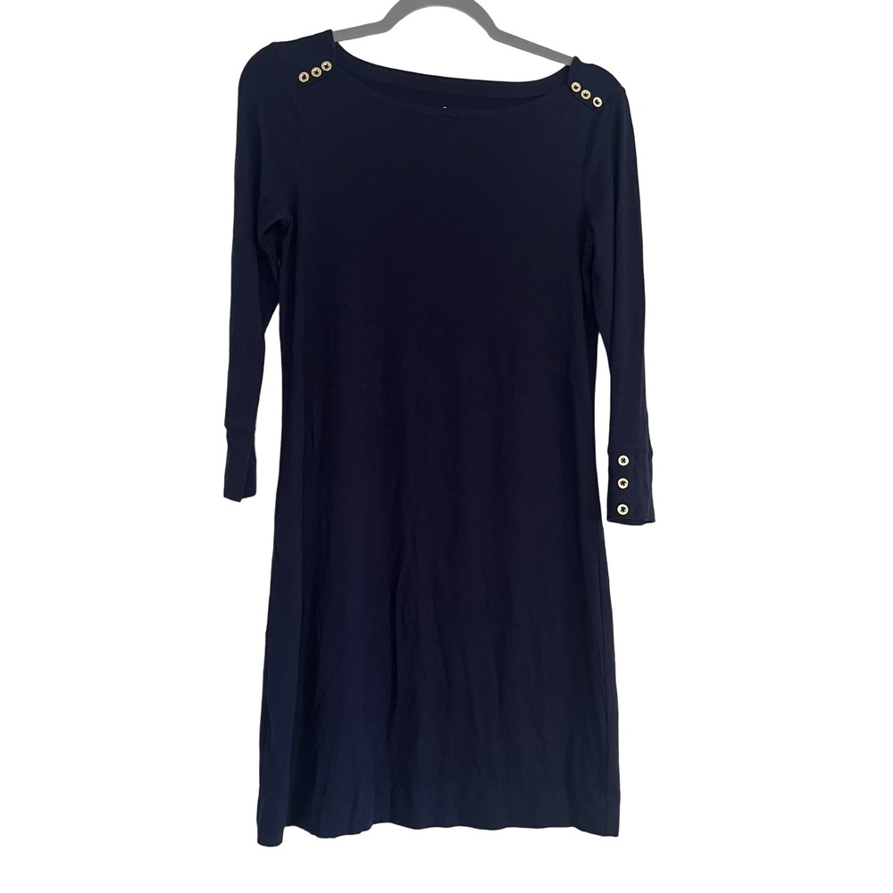 Lilly Pulitzer Shift Dress Women S Navy Blue Excellent Gold Button Nautical